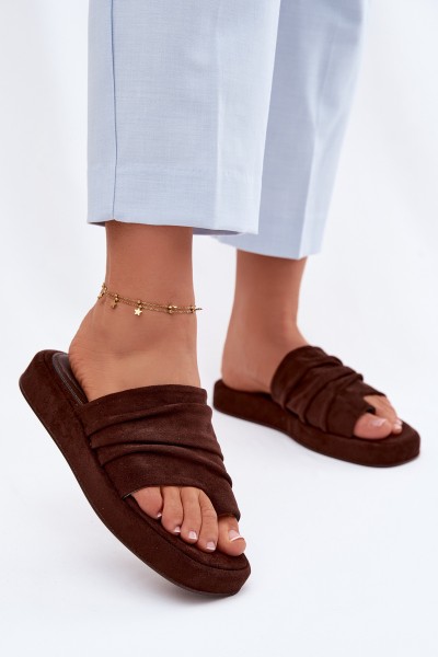 Women's Ruched Chocolate Brown Gelmira Slides