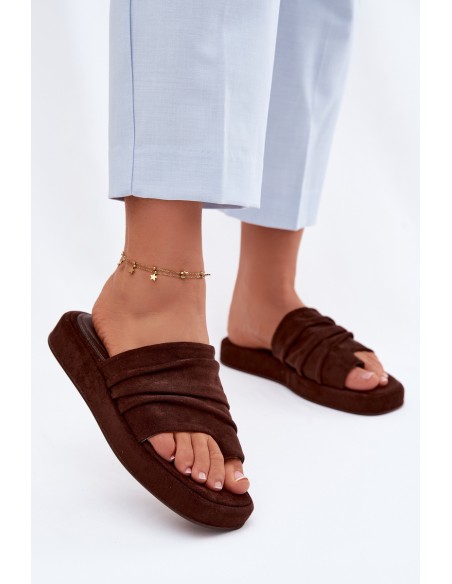 Women's Ruched Chocolate Brown Gelmira Slides