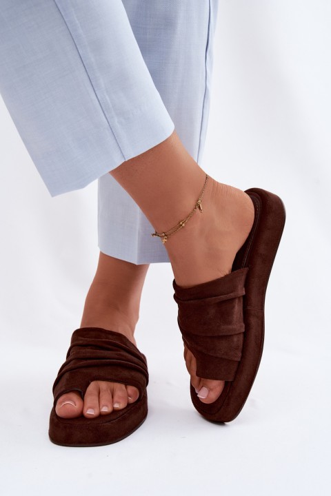 Women's Ruched Chocolate Brown Gelmira Slides