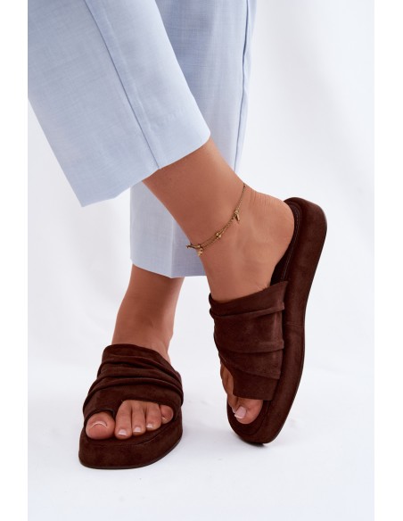 Women's Ruched Chocolate Brown Gelmira Slides