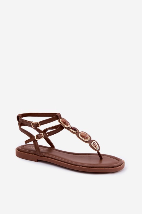 Women's Flat Decorated Brown Flip Flops Dorena