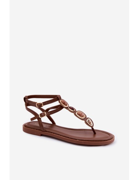 Women's Flat Decorated Brown Flip Flops Dorena