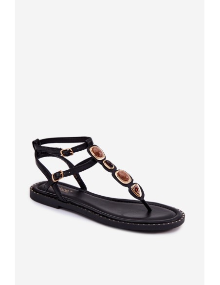 Women's Flat Flip Flops With Decorations Black Dorena