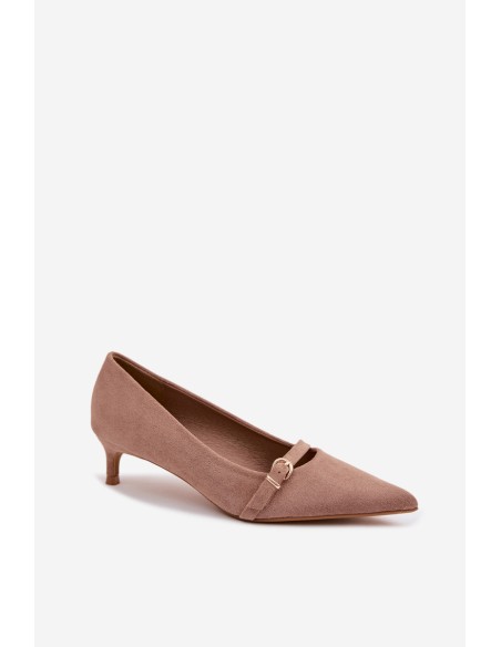 Women's Low Heel Shoes With Decorative Strap Dark Beige Pirela