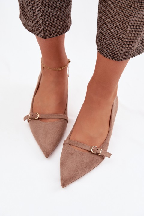 Women's Low Heel Shoes With Decorative Strap Dark Beige Pirela