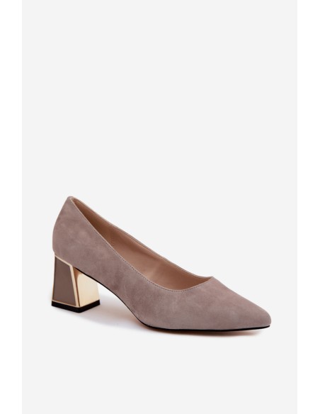 Vinceza Beige Suede Leather Block Heel Pumps