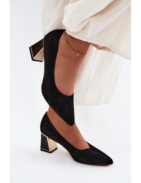 Vinceza Suede Heeled Shoes 66921 Black