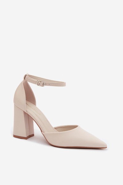 Light Beige Imitation Leather Block Heel Shoes Selvra 2