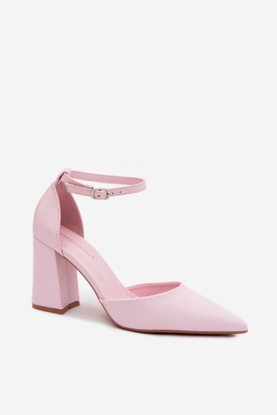 Pink Block Heel Shoes with Faux Leather Selvra 2