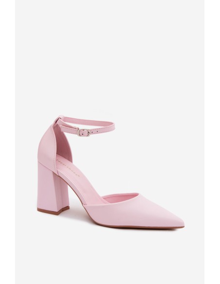 Pink Block Heel Shoes with Faux Leather Selvra
