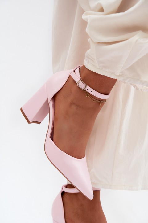 Pink Block Heel Shoes with Faux Leather Selvra