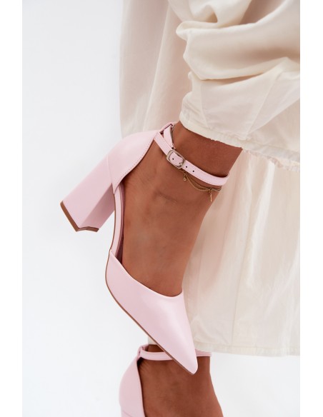 Pink Block Heel Shoes with Faux Leather Selvra