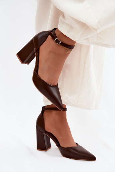 Brown Block Heel Shoes Imitation Leather Selvra