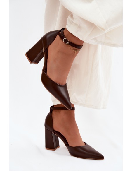 Brown Block Heel Shoes Imitation Leather Selvra