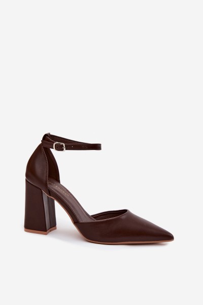 Brown Block Heel Shoes Imitation Leather Selvra 2