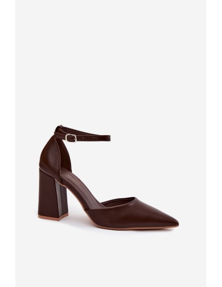 Brown Block Heel Shoes Imitation Leather Selvra