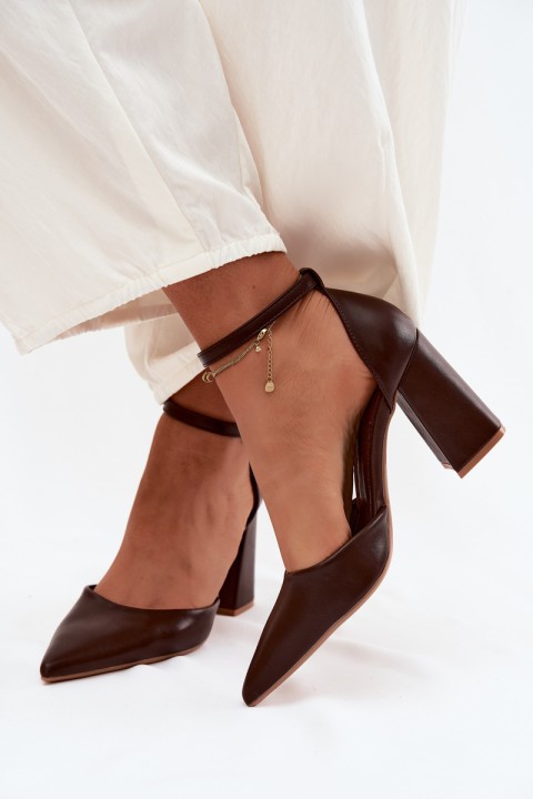 Brown Block Heel Shoes Imitation Leather Selvra