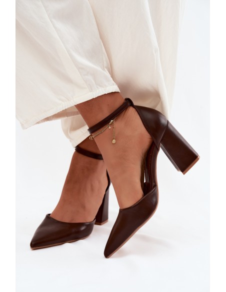 Brown Block Heel Shoes Imitation Leather Selvra