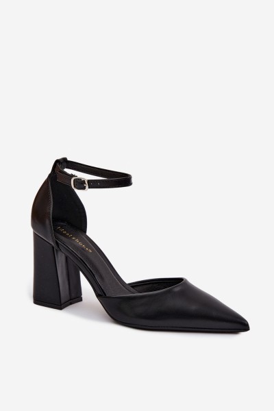 Black Imitation Leather Block Heel Shoes Selvra 2