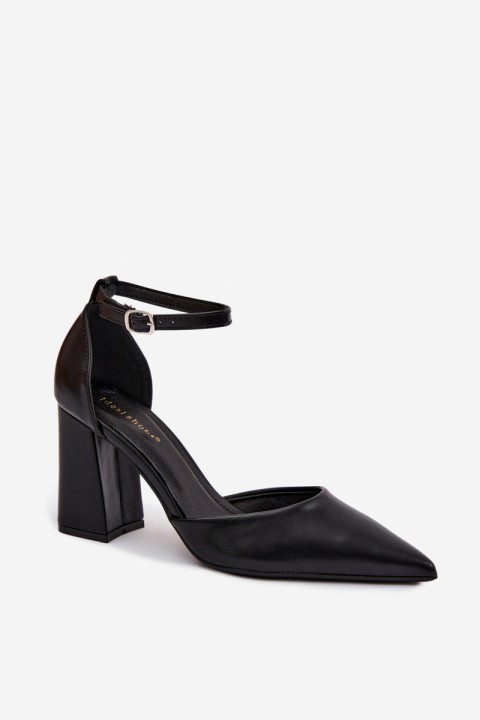 Black Imitation Leather Block Heel Shoes Selvra
