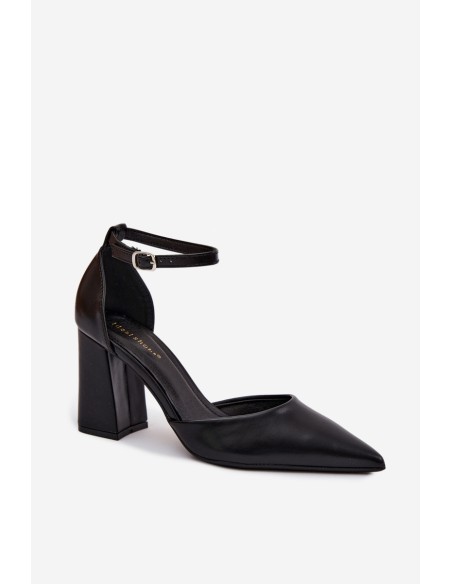 Black Imitation Leather Block Heel Shoes Selvra