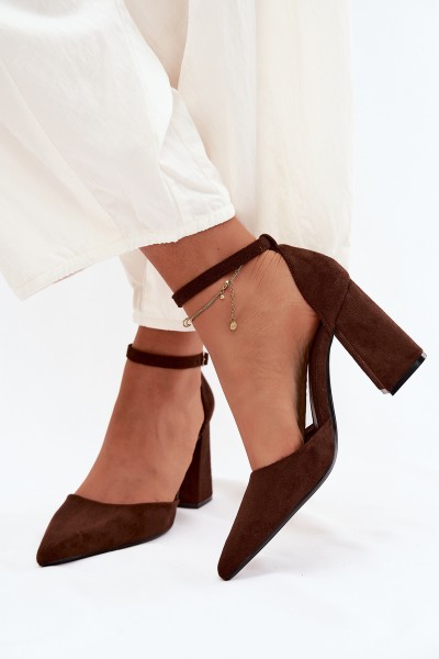 Chocolate Faux Suede Block Heel Shoes Selvra