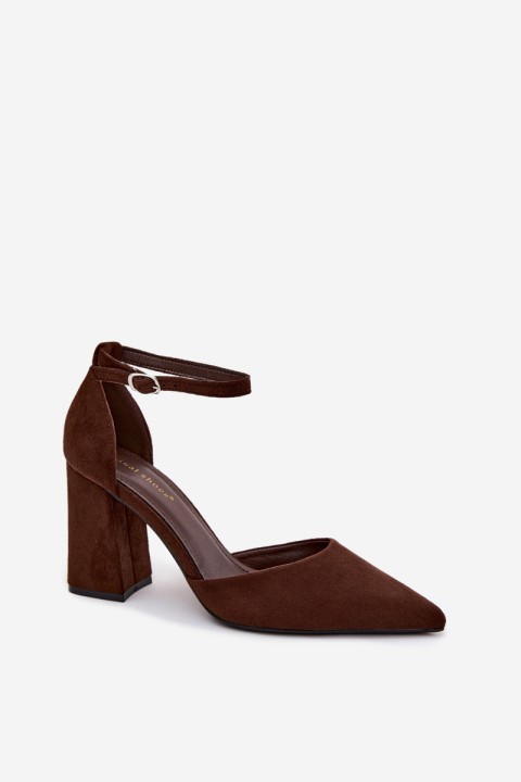 Chocolate Faux Suede Block Heel Shoes Selvra