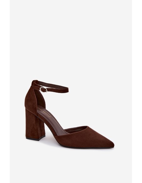 Chocolate Faux Suede Block Heel Shoes Selvra