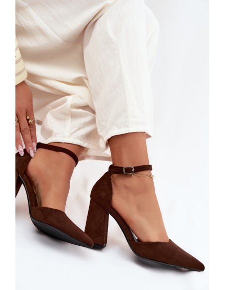 Chocolate Faux Suede Block Heel Shoes Selvra