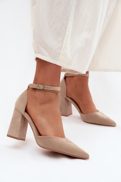 Beige Block Heel Shoes Selvra 2