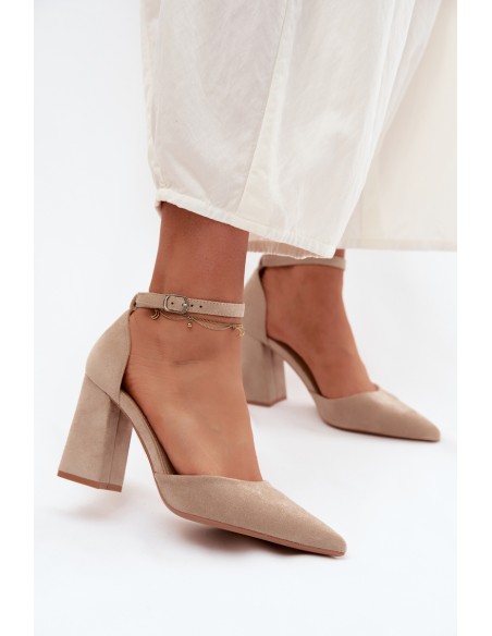 Beige Block Heel Shoes Selvra