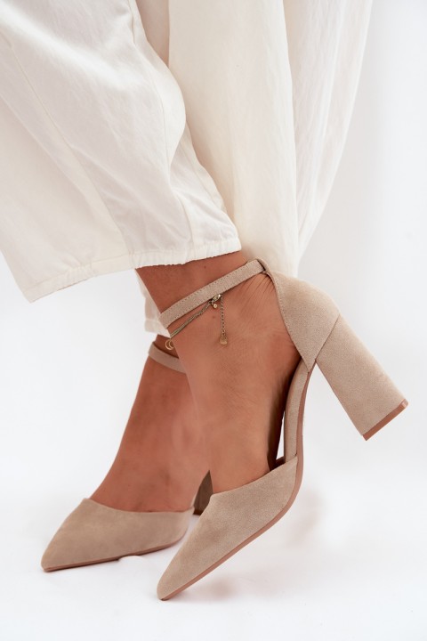 Beige Block Heel Shoes Selvra