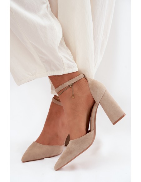 Beige Block Heel Shoes Selvra