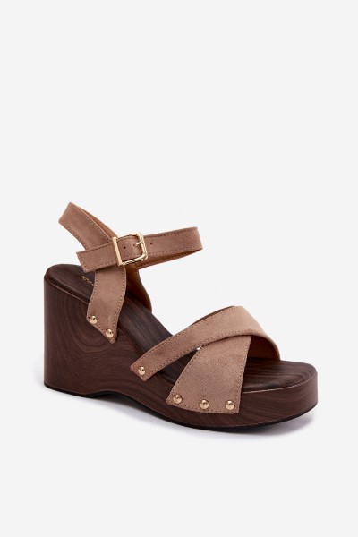 Women's Platform Sandals With Gold Buckles Beige Velvra 2