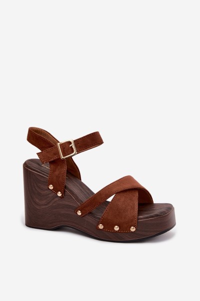 Women's Platform Sandals With Gold Buckles Camel Velvra 2