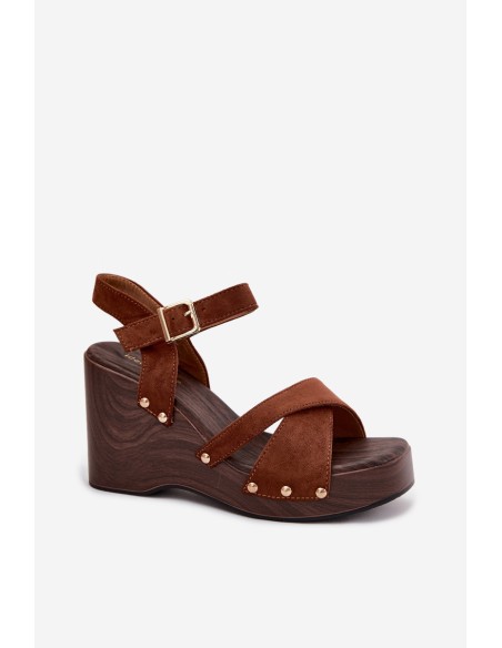 Women's Platform Sandals With Gold Buckles Camel Velvra