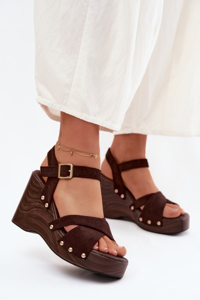 Women's Platform Sandals With Gold Buckles Chocolate Velvra