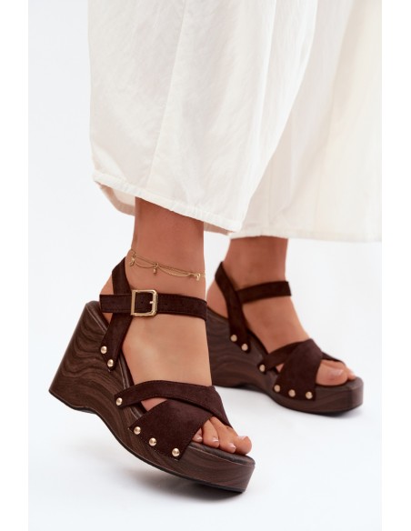 Women's Platform Sandals With Gold Buckles Chocolate Velvra