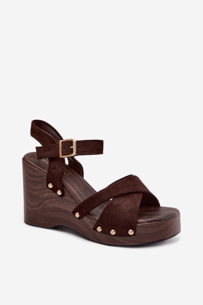 Women's Platform Sandals With Gold Buckles Chocolate Velvra 2