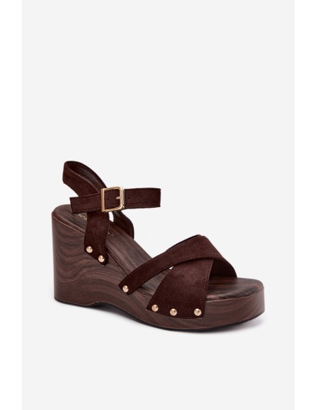 Women's Platform Sandals With Gold Buckles Chocolate Velvra