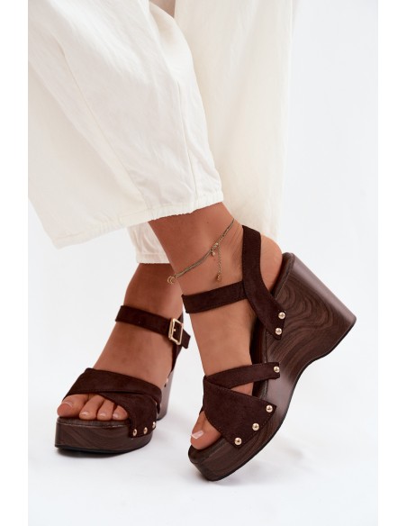 Women's Platform Sandals With Gold Buckles Chocolate Velvra