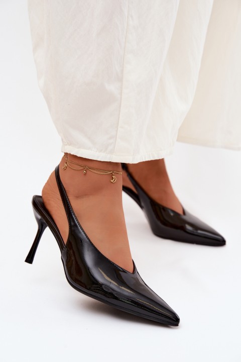 Patent Leather High Heels Sandals Made of Eco Leather Black Norvra