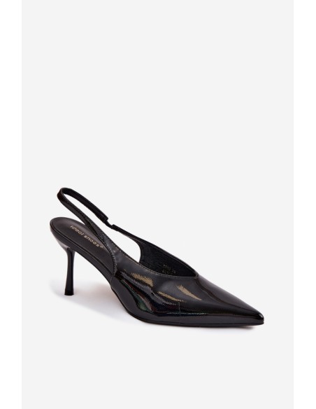 Patent Leather High Heels Sandals Made of Eco Leather Black Norvra