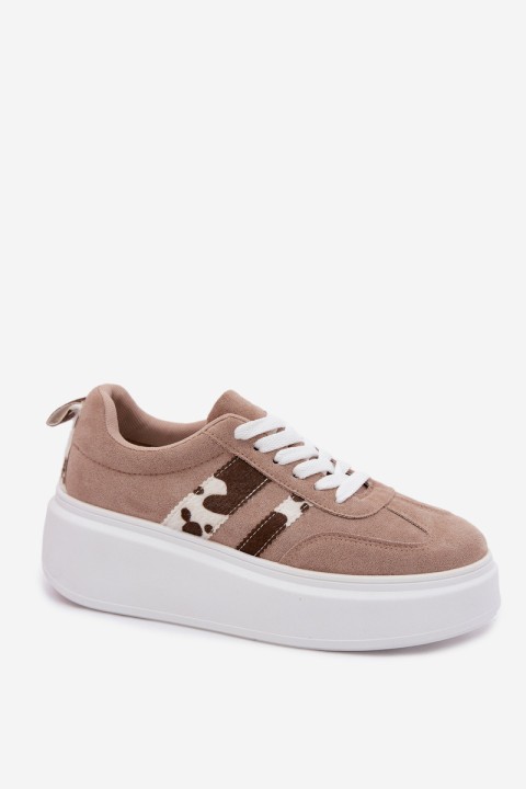 Women's Sneakers With Thick Platform and Faux Suede Patches Beige Averin