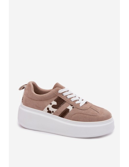 Women's Sneakers With Thick Platform and Faux Suede Patches Beige Averin