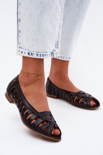 Leather Ballet Flats With Open Toes Maciejka 06908-29/001-1 Brown