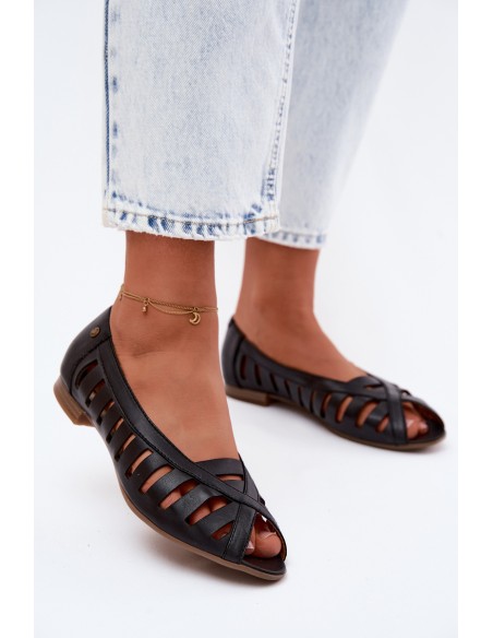 Leather Ballet Flats With Open Toes Maciejka 06908-29/001-1 Brown