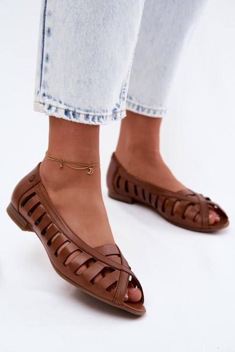 Leather Openwork Ballerinas Maciejka P7540-29 Brown