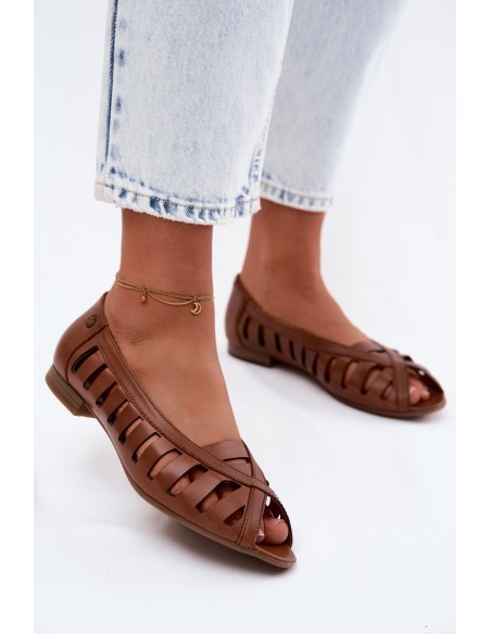 Leather Openwork Ballerinas Maciejka P7540-29 Brown