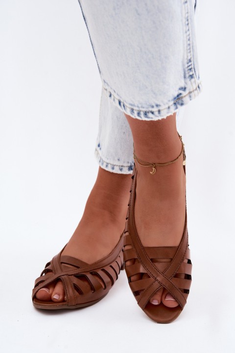 Leather Openwork Ballerinas Maciejka P7540-29 Brown